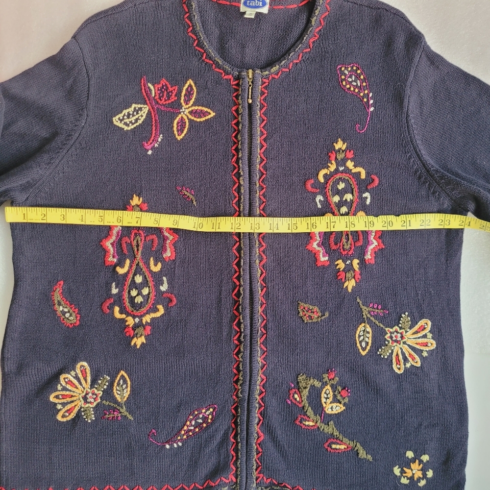 90s Boho Floral Embroidered Cardigan Navy Blue XL 12-14 - Picture 12 of 16